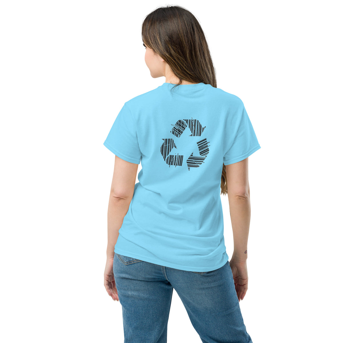 Unisex t-shirt with a recycling symbol made of barcodes