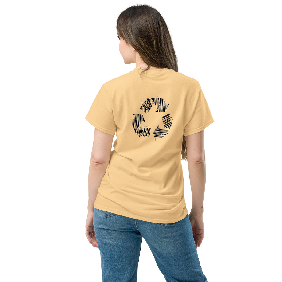 Unisex t-shirt with a recycling symbol made of barcodes
